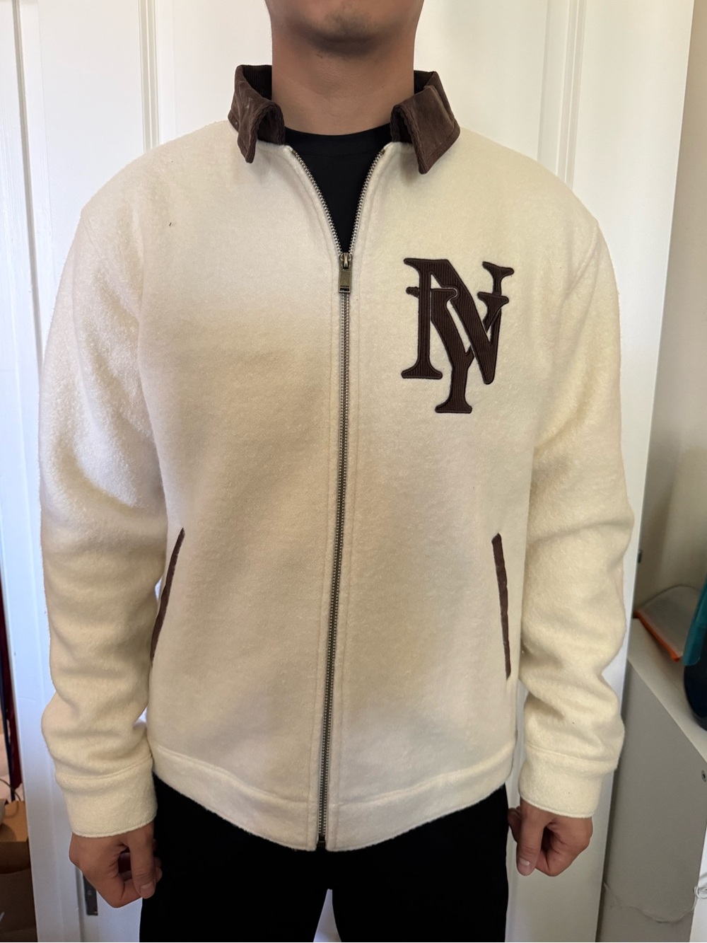 NWOT- New York or Nowhere (NYON)  Zip-Up Jacket with Brown Trim